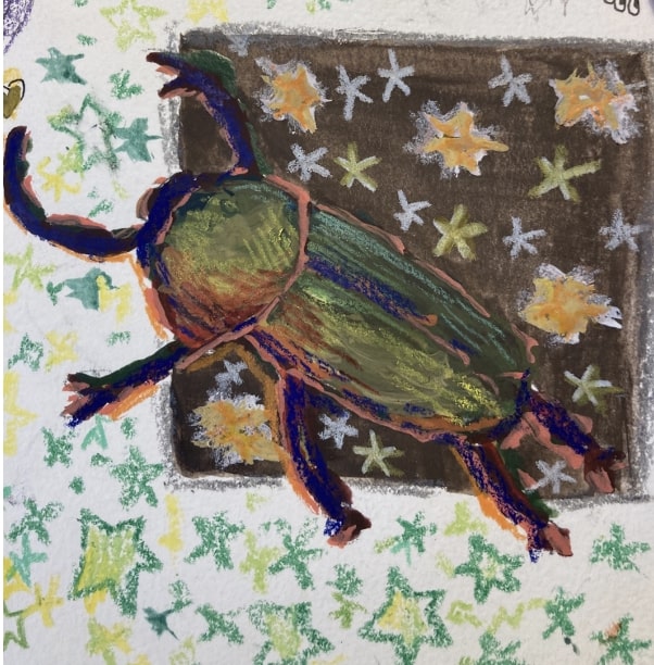 A picture of a beetle in gouache.